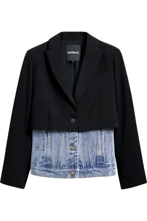 Desigual Jassen, Dames, Zwart, M, Katoen, Zwarte Button-Up Jas Lente/Zomer Vrouwen