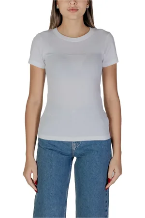 Calvin Klein Tops, Dames, Wit, M, Katoen, Klassiek Katoenen T-shirt
