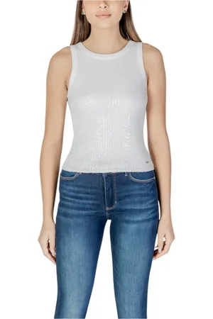Guess Tops, Dames, Wit, M, Katoen, Witte Paillette Tank Top
