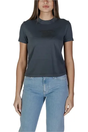 Calvin Klein Tops, Dames, Zwart, XS, Katoen, Zwart Katoenen Ronde Hals T-Shirt