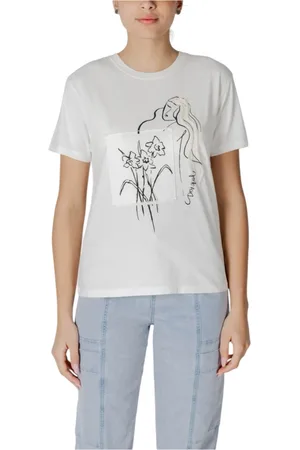 Desigual Tops, Dames, Wit, S, Katoen, Stijlvol Bedrukt Katoenen T-Shirt