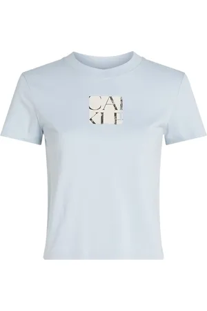 Calvin Klein Tops, Dames, Blauw, XS, Katoen, Katoenen T-shirt met korte mouwen