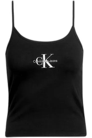 Calvin Klein Tops, Dames, Zwart, XS, Katoen, Stijlvol Logo Tank Crop Top