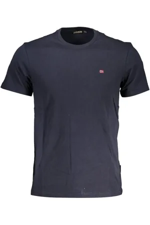 Napapijri Tops, Heren, Blauw, XL, Katoen, Blauwe Crew Neck Tee met Borduursel