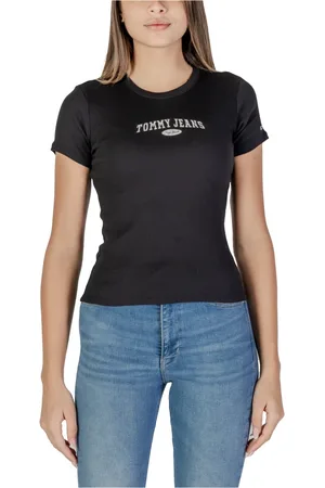 Tommy Hilfiger Tops, Dames, Zwart, M, Katoen, Zwarte Katoenen Crew Neck Tee