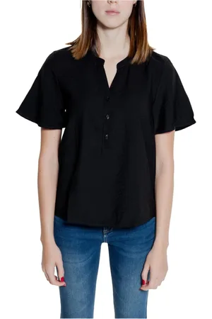 JACQUELINE DE YONG Blouses & Shirts, Dames, Zwart, XS, Zwarte V-hals korte mouw shirt