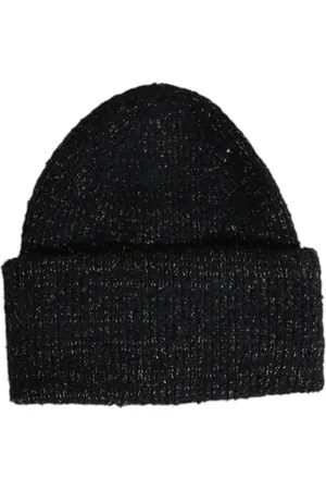 Pieces® Accessoires, Dames, Zwart, ONE Size, Polyester, Zwarte Metallic Gebreide Beanie Muts