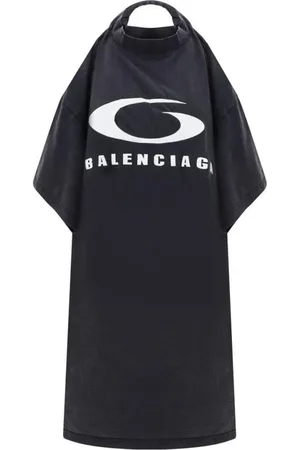 Balenciaga Kleedjes, Dames, Zwart, M, Katoen, Iconische Monogram Katoenen Jurk met Blote Schouders