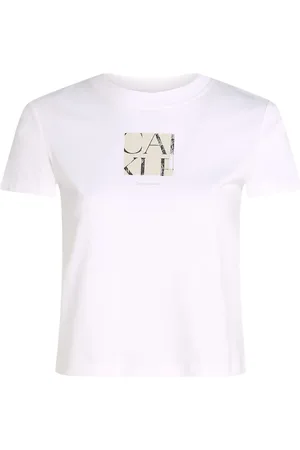 Calvin Klein Tops, Dames, Wit, XS, Katoen, Stijlvol Bedrukt Katoenen T-shirt