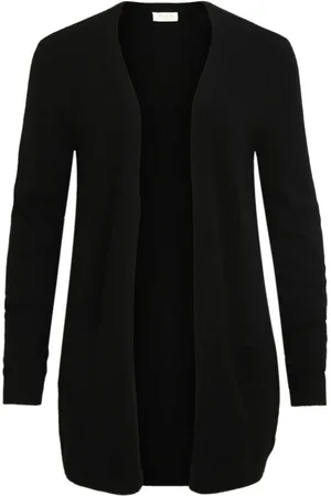 VILA Truien, Dames, Zwart, S, Polyester, Zwart Lang Mouwloos Vest Breiwerk