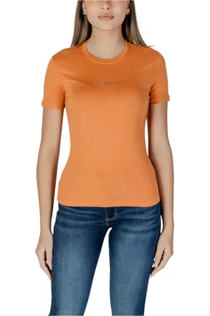 Desigual Tops, Dames, Oranje, XS, Katoen, Oranje Print Korte Mouw T-shirt