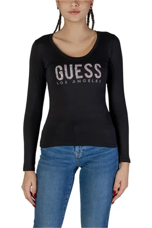 Guess Tops, Dames, Zwart, XS, Katoen, Zwarte Longsleeve T-shirt Los Angeles