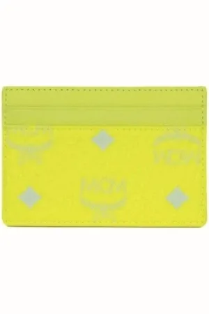MCM Accessoires, Dames, Geel, ONE Size, Leer, Neon Gele Kaarthouder Spectrum Diamond