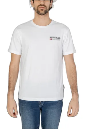 Napapijri Tops, Heren, Wit, M, Katoen, Wit Bedrukt Crew Neck T-shirt