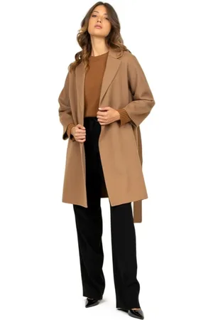 Max Mara Mantels, Dames, Bruin, S, Wol, Korte Camel Wollen Jas Dubbele Stof