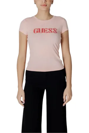 Guess Tops, Dames, Roze, L, Katoen, Roze Ronde Hals T-Shirt voor Vrouwen