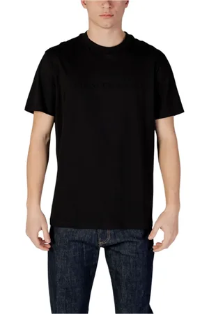 Armani Exchange Tops, Heren, Zwart, S, Katoen, Zwart Katoenen Ronde Hals T-shirt