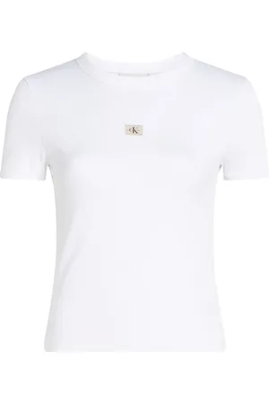 Calvin Klein Tops, Dames, Wit, S, Katoen, Wit Katoenen Ronde Hals T-shirt