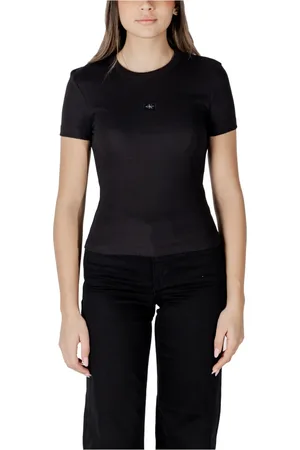 Calvin Klein Tops, Dames, Zwart, S, Katoen, Zwart Ronde Hals T-Shirt
