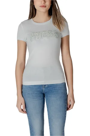 Guess Tops, Dames, Blauw, L, Katoen, Lichtblauw Katoenmix T-shirt