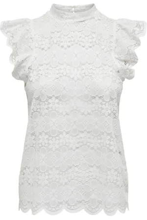JACQUELINE DE YONG Blouses & Shirts, Dames, Wit, M, Polyester, Witte Gerimpelde Hoge Hals Tank Top