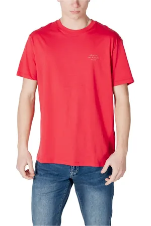 Armani Exchange Tops, Heren, Rood, S, Katoen, Rode Effen Ronde Hals T-Shirt