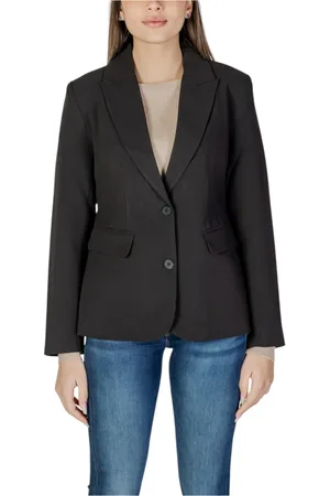 ONLY Jassen, Dames, Zwart, XS, Polyester, Zwarte Geknoopte Blazer Lange Mouw Revers