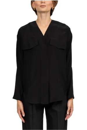TELA Blouses & Shirts, Dames, Zwart, XS, Zwarte viscose lange mouwen shirt