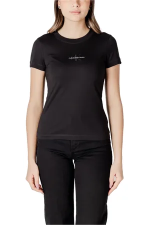 Calvin Klein Tops, Dames, Zwart, M, Katoen, Zwarte Bedrukte T-shirt voor Vrouwen