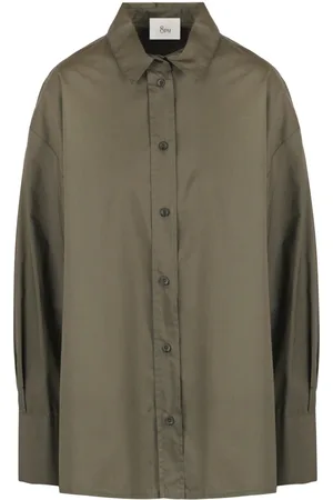 8PM Blouses & Shirts, Dames, Groen, S, Katoen, Popeline Overhemd met Klassieke Kraag