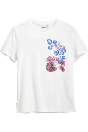 Desigual Tops, Dames, Wit, M, Katoen, Stijlvol Bedrukt T-shirt voor Vrouwen