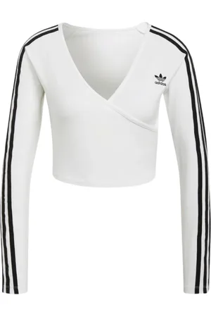 adidas Tops, Dames, Wit, S, Katoen, Wit Langemouw V-hals T-shirt