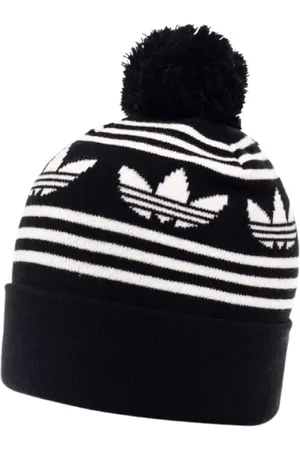 adidas Accessoires, Dames, Zwart, ONE Size, Gestreepte Beanie Hoed Zwart Wit