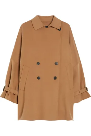 Max Mara Mantels, Dames, Bruin, S, Wol, Luxe korte trenchcoat