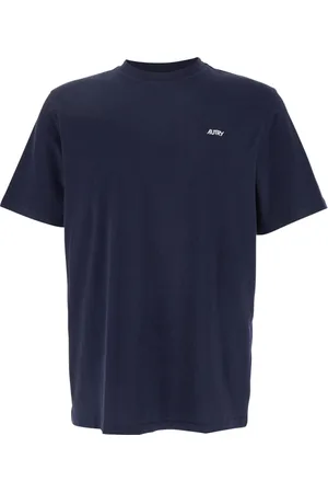 Autry Tops, Heren, Blauw, XL, Katoen, Blauw Logo Geborduurd Ronde Hals T-Shirt