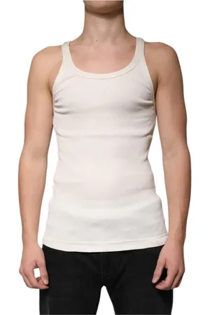Dolce & Gabbana Tops, Heren, Wit, S, Katoen, Klassieke Geribbelde Tanktop