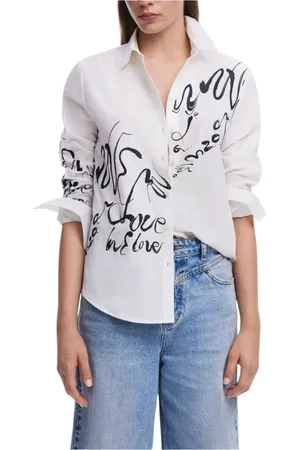 Desigual Blouses & Shirts, Dames, Wit, L, Katoen, Witte Katoenen Knoopshirt