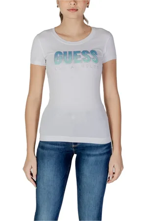Guess Tops, Dames, Wit, L, Katoen, Gedrukt Rhinestone T-shirt met ronde hals