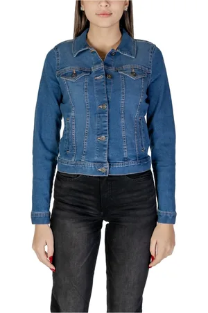 Ichi Jassen, Dames, Blauw, M, Denim, Klassieke Denim Blazer V-Neck Stijl