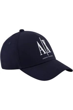 Armani Exchange Accessoires, Dames, Zwart, ONE Size, Katoen, Stijlvolle Bedrukte Katoenen Pet met Gesp