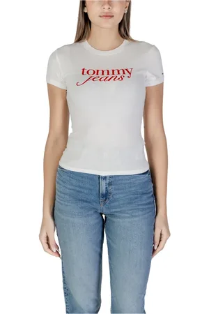 Tommy Hilfiger Tops, Dames, Wit, S, Katoen, Wit Logo T-shirt Korte Mouw