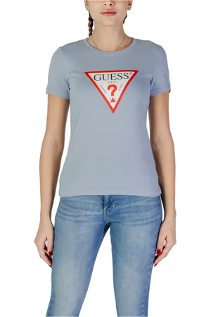 Guess Tops, Dames, Blauw, L, Katoen, Klassieke Logo Tee Blauw Katoenen T-shirt