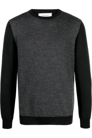 CANALI Truien, Heren, Zwart, L, Wol, Italiaanse Wol Crew-Neck Gebreide Trui