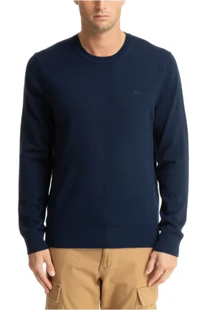 Michael Kors Truien, Heren, Blauw, XL, Wol, Simpele trui met logo borduursels