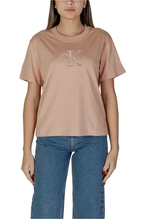 Calvin Klein Tops, Dames, Roze, XS, Katoen, Roze Logo Tee Classic Fit