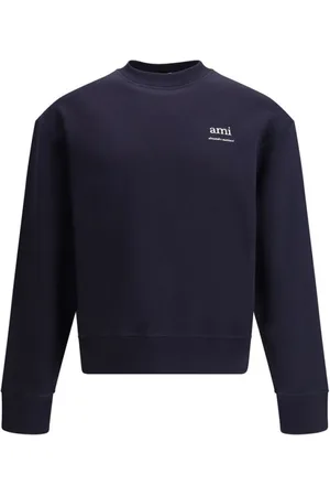 Ami Sweatshirts & Hoodies, Heren, Blauw, S, Katoen, Logo Crew Neck Sweatshirt met Ribbed Hems