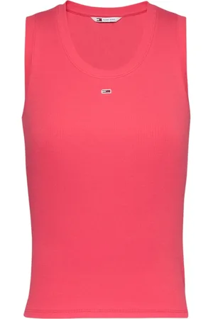 Tommy Hilfiger Tops, Dames, Rood, S, Katoen, Koraal Mouwloze Ronde Hals Top