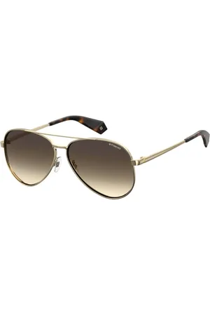 Polaroid Accessoires, Dames, Geel, ONE Size, Gouden Aviator Zonnebril met Bruine Lenzen