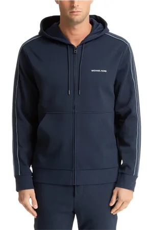 Michael Kors Sweatshirts & Hoodies, Heren, Blauw, M, Katoen, Plain Hoodie met Trekkoord en Rits