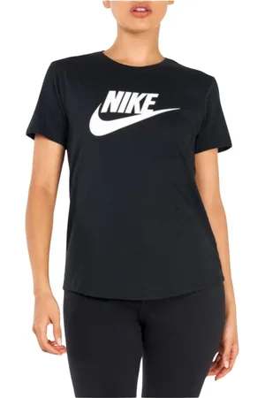 Nike Tops, Dames, Zwart, S, Katoen, Gedrukt Katoen Ronde Hals T-shirt